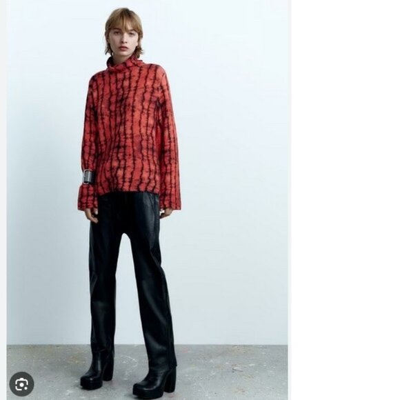Zara Sweaters - Zara Red and Black Tie Dye High Neck Sweater, NWT, L